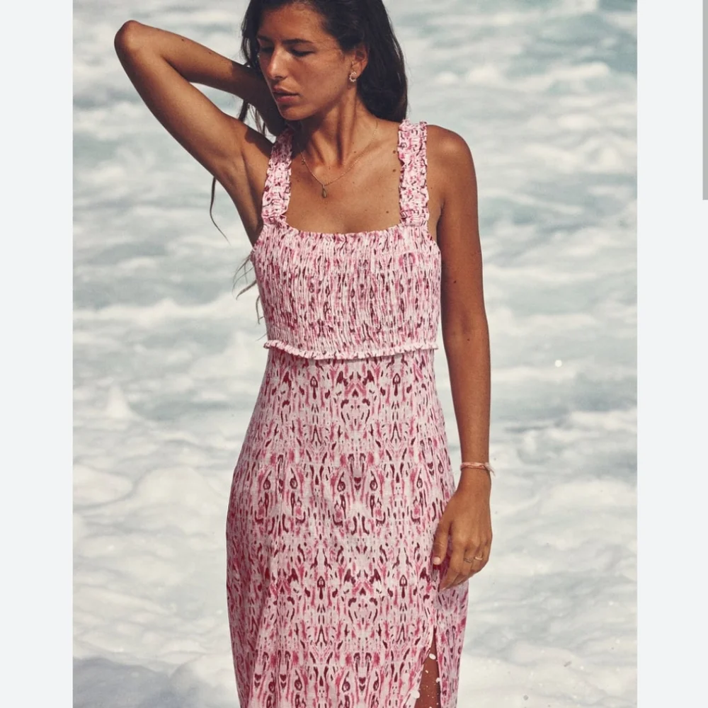 LINEN BLEND PRINTED MIDI DRESS SIZE M - Picture 2 of 6